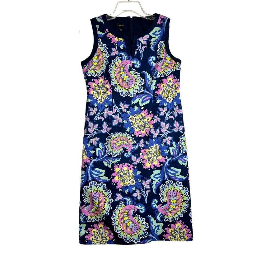 Talbots Women's Sleeveless Shift Blue Paisley Floral Print Multicolor Dress 6